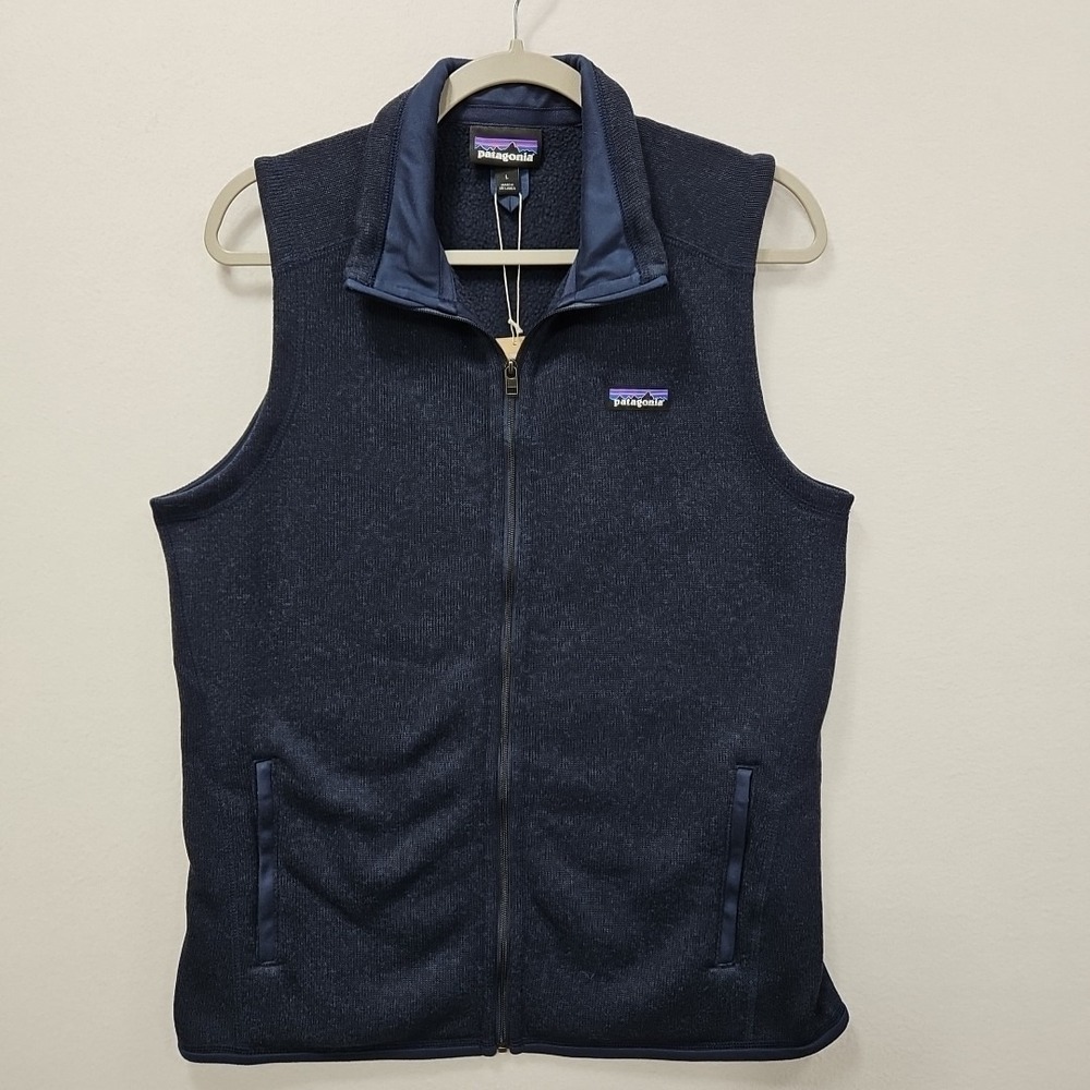 Patagonia Womens Better Sweater Vest Large Navy Blue Front Zip Pockets 25887